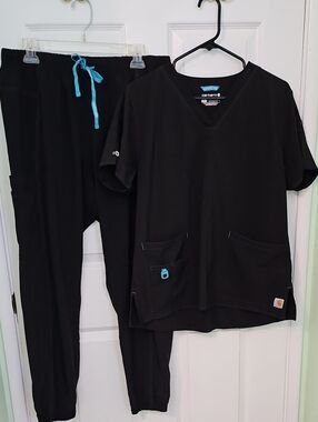 Carhartt Force Womens black scrub SET sz Large Joggers medical hospital uniform